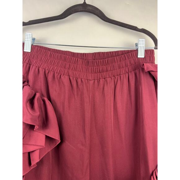 ASOS Ruffle Tapered Pants, Wine Red, 100% Polyester, Statement Joggers Lounge - Picture 8 of 13